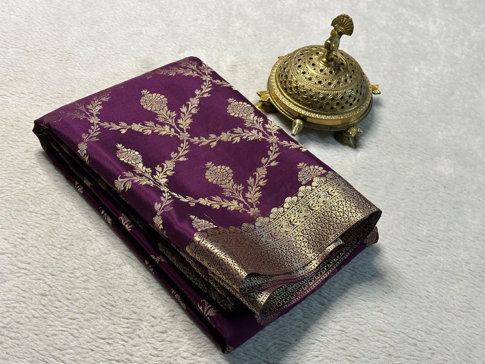Embrace Luxury: Silk Brocade by Icultuer Adorned with Lavish Gold & Silver Zari