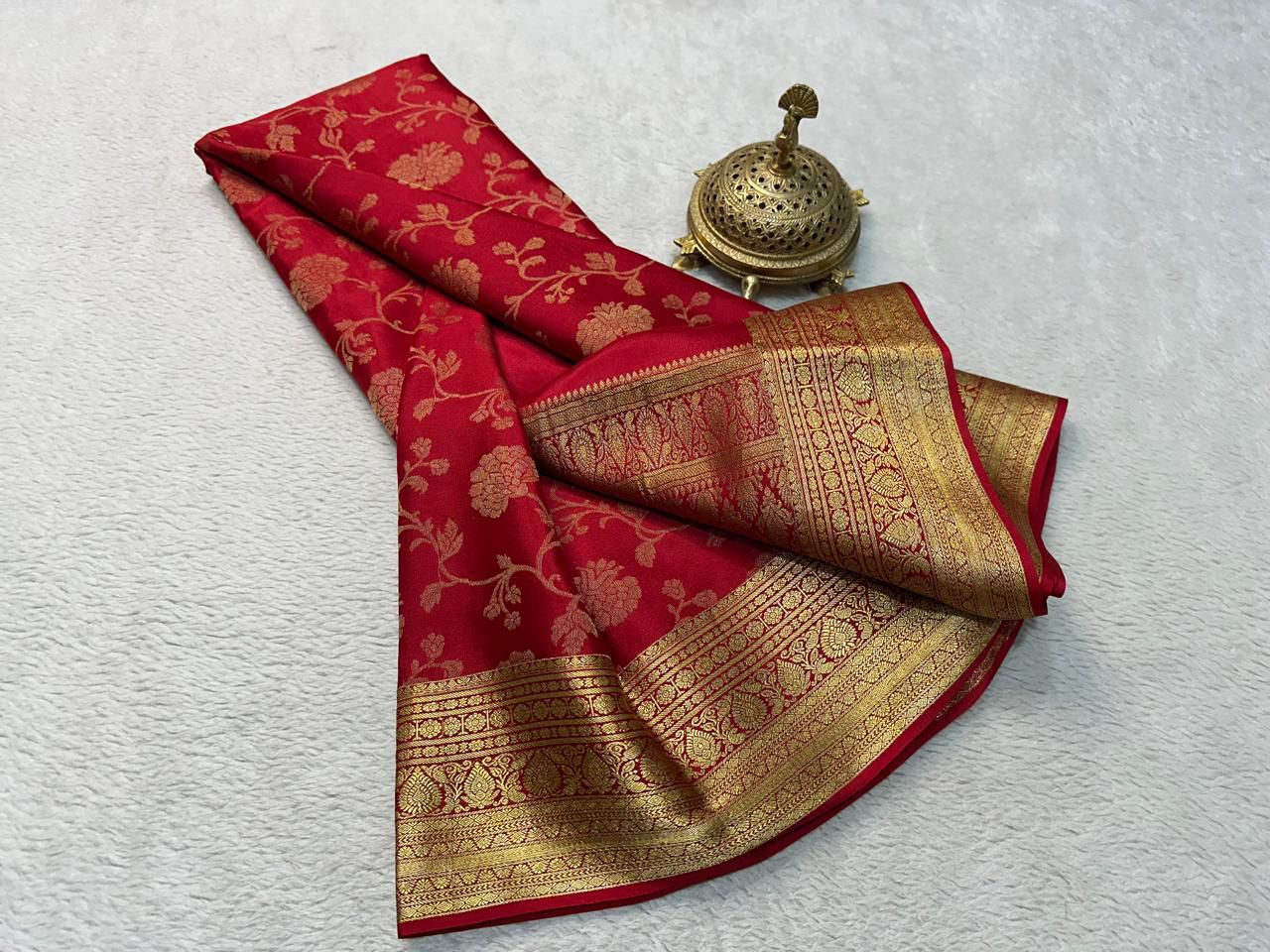 Elegance Redefined: Silk Brocade by Icultuer with Exquisite Gold & Silver Zari Weaving