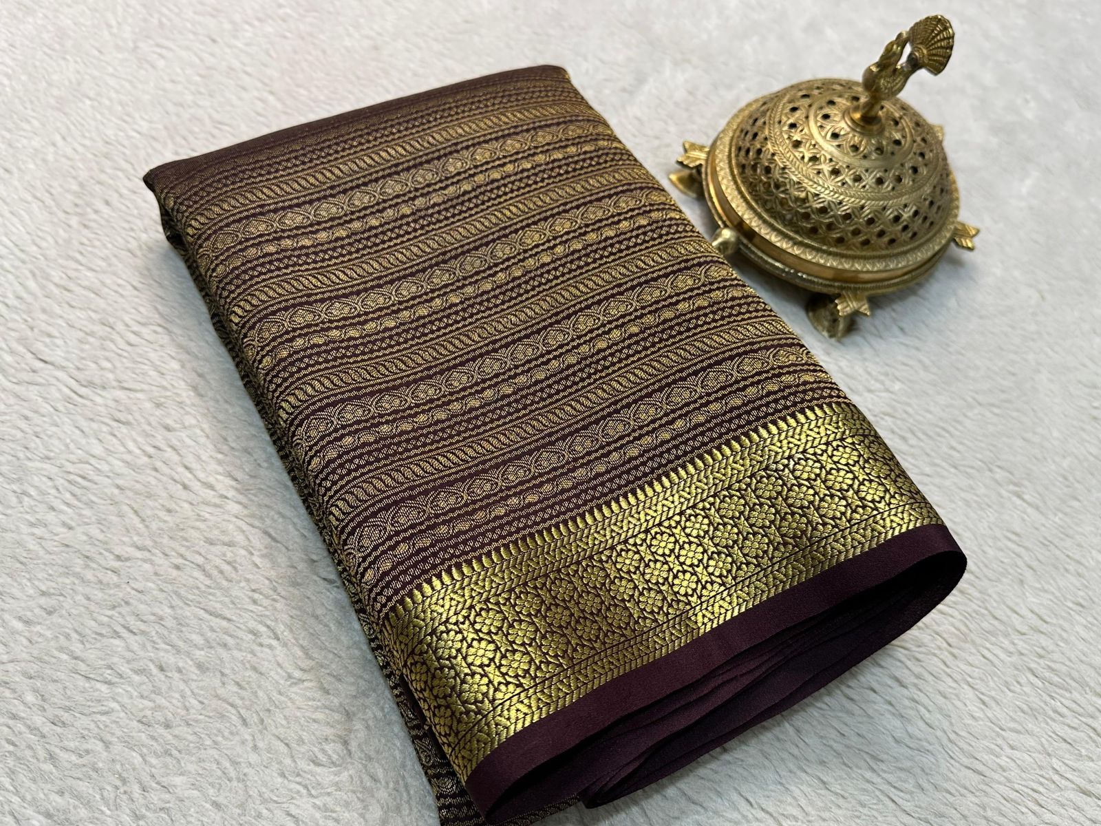 Pink Pure Brocade Mysore Silk by Icultuers, Zari Weaving, Rich Pallu