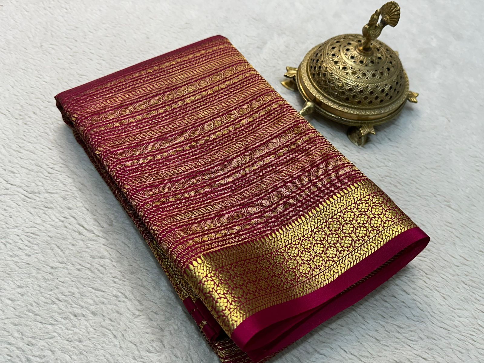 Pink Pure Brocade Mysore Silk by Icultuers, Zari Weaving, Rich Pallu