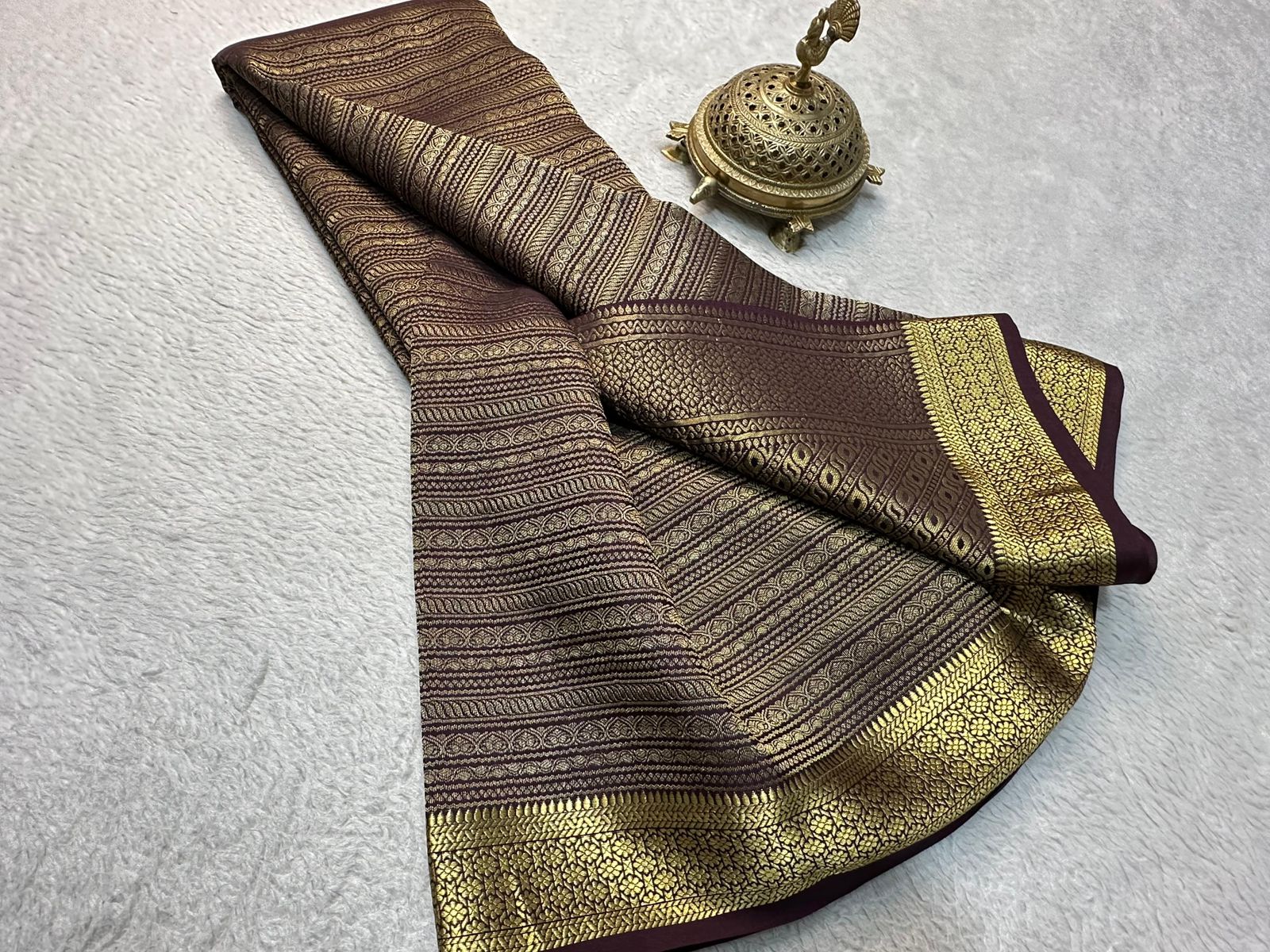 Pink Pure Brocade Mysore Silk by Icultuers, Zari Weaving, Rich Pallu