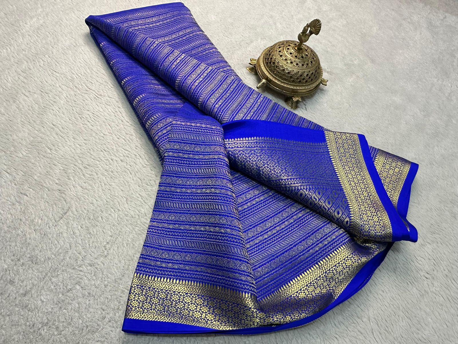 Pink Pure Brocade Mysore Silk by Icultuers, Zari Weaving, Rich Pallu