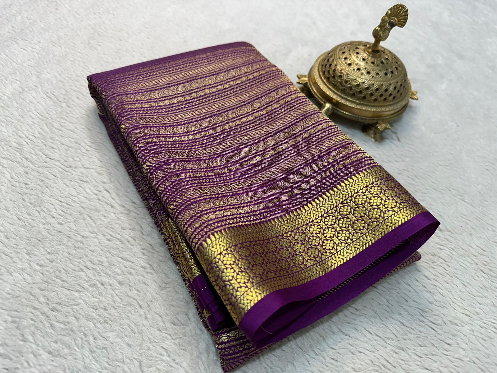 Pink Pure Brocade Mysore Silk by Icultuers, Zari Weaving, Rich Pallu