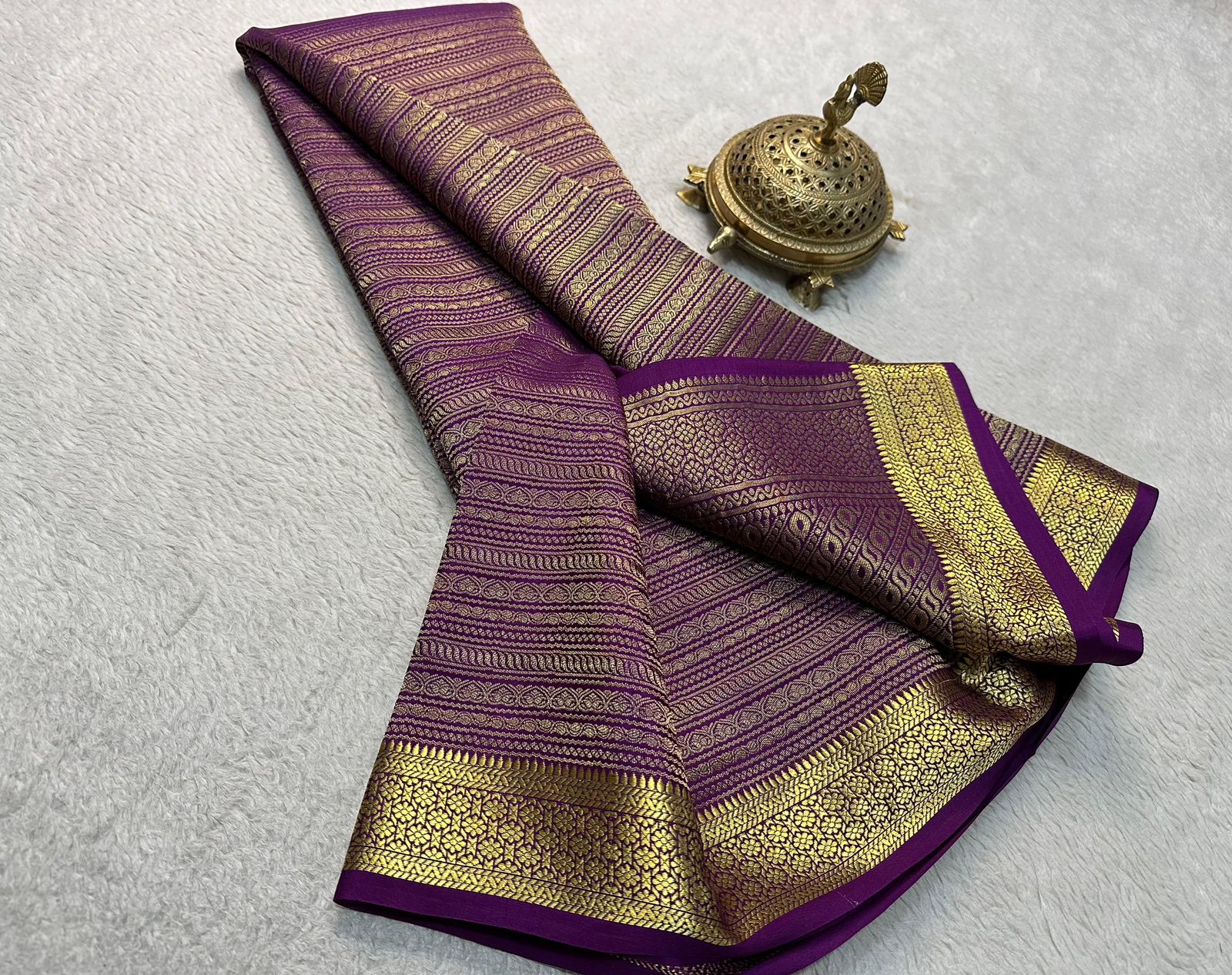 Pink Pure Brocade Mysore Silk by Icultuers, Zari Weaving, Rich Pallu