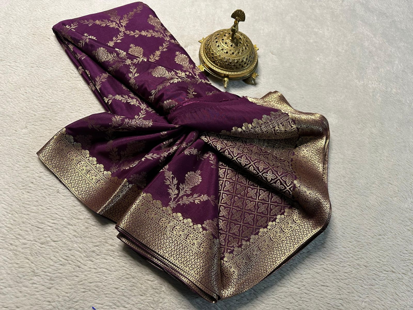 Embrace Luxury: Silk Brocade by Icultuer Adorned with Lavish Gold & Silver Zari