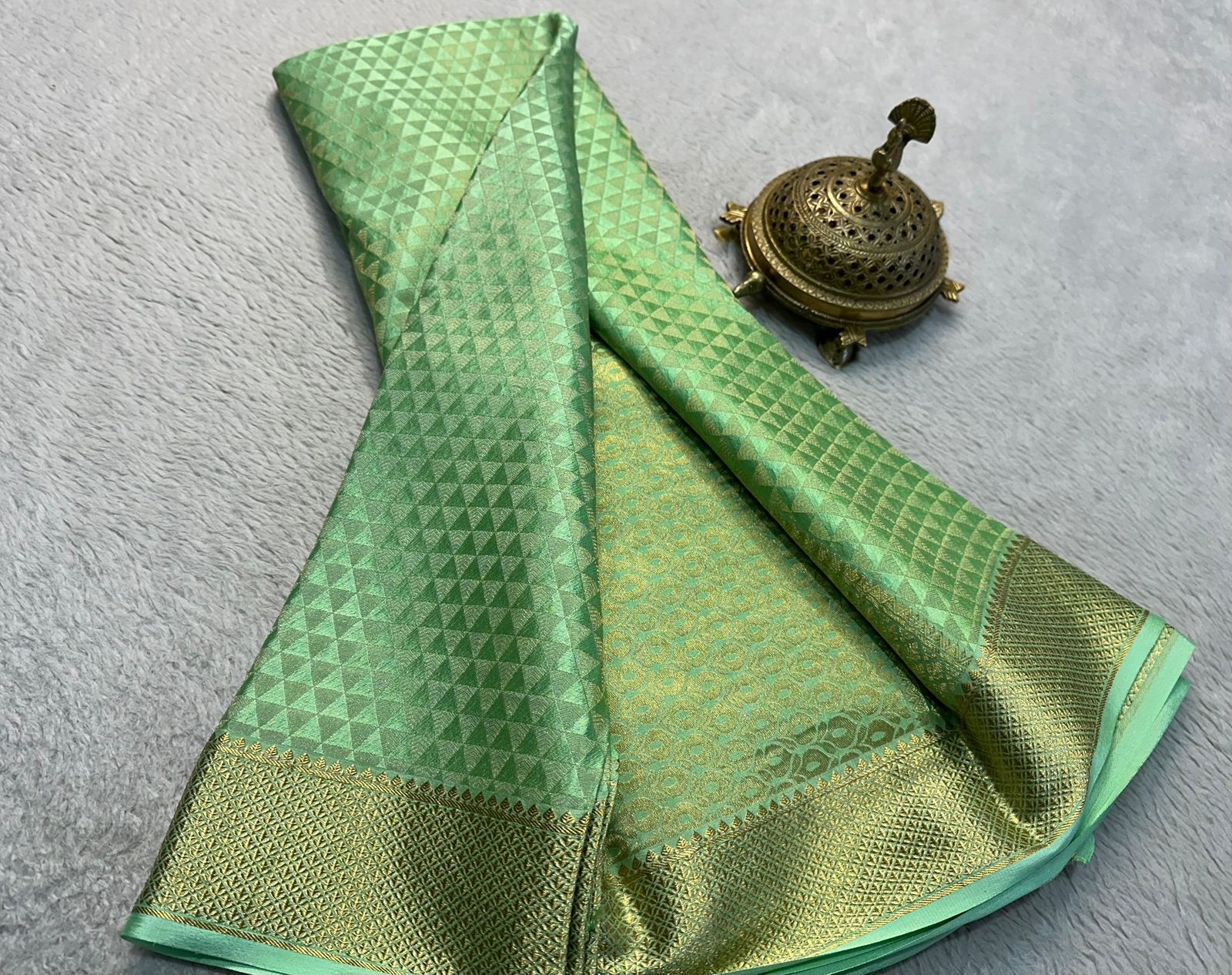 Exquisite Silk Brocade by Icultuer: Gold & Silver Zari Weaving with Diamond Box Design and Rich Pallu