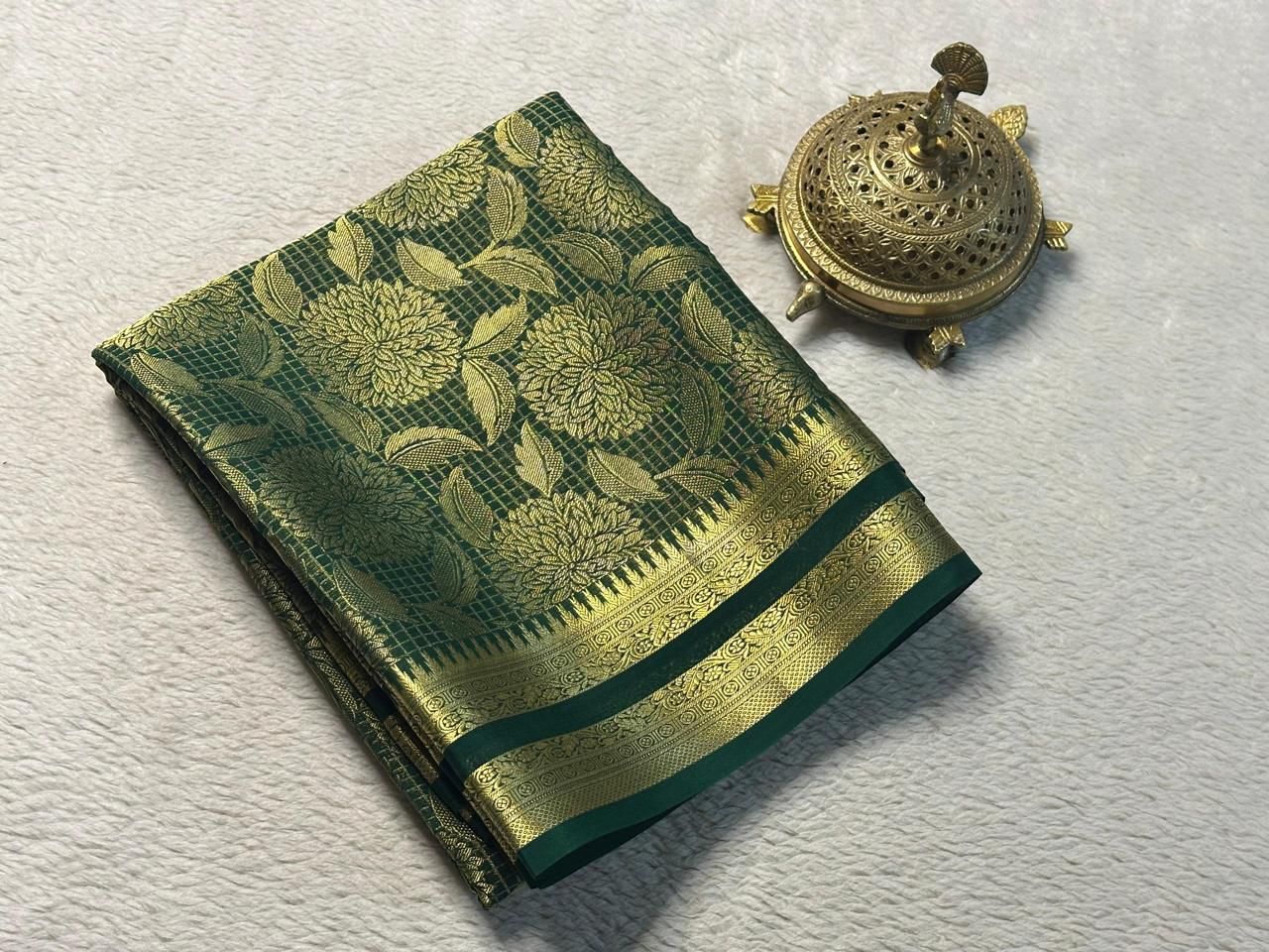 Luxurious Bridal Wear: Exquisite Silk Brocade Mysore Silk Sarees with Gold & Silver Zari Weaving