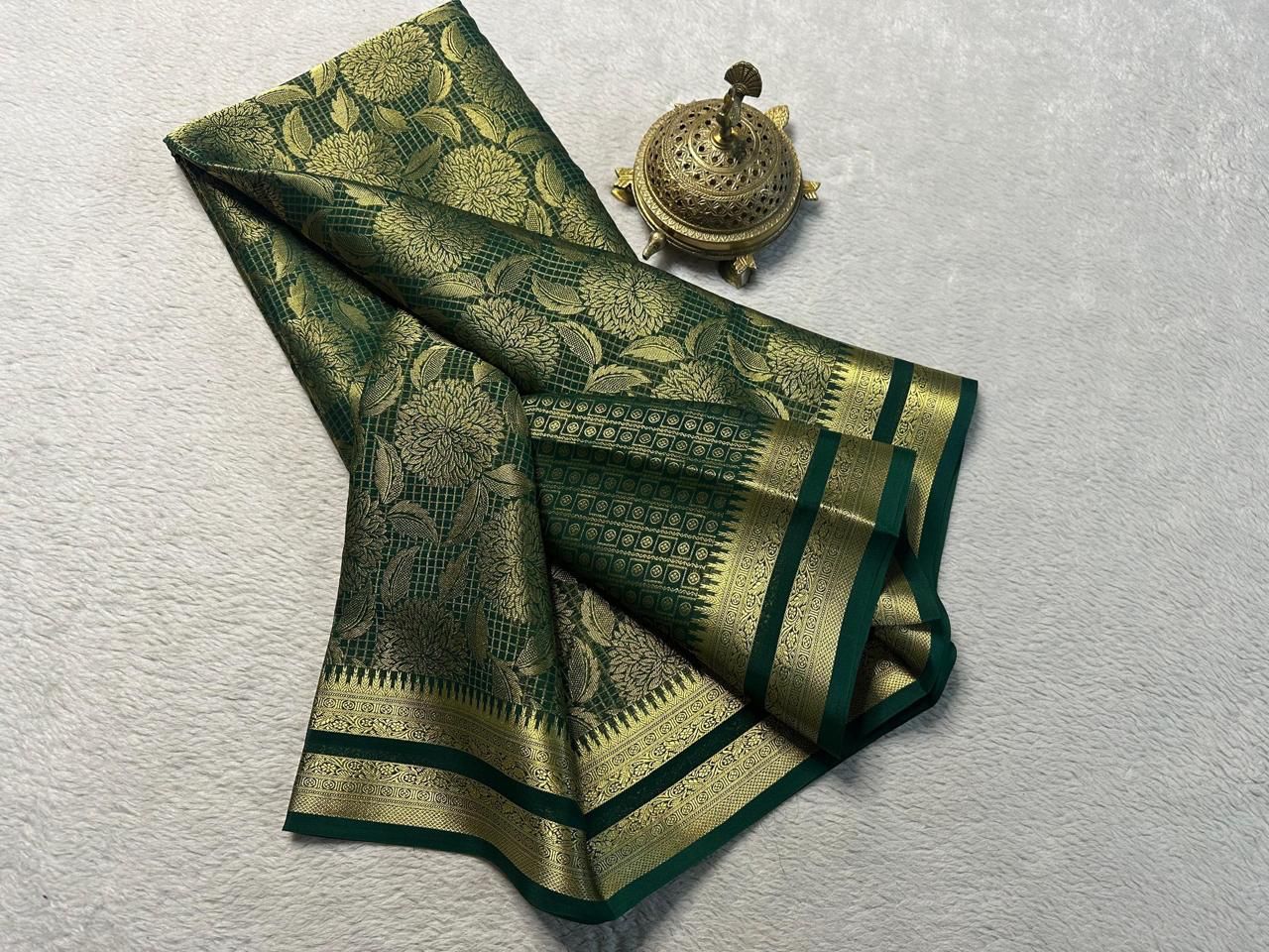 Luxurious Bridal Wear: Exquisite Silk Brocade Mysore Silk by Icultuers with Gold & Silver Zari Weaving