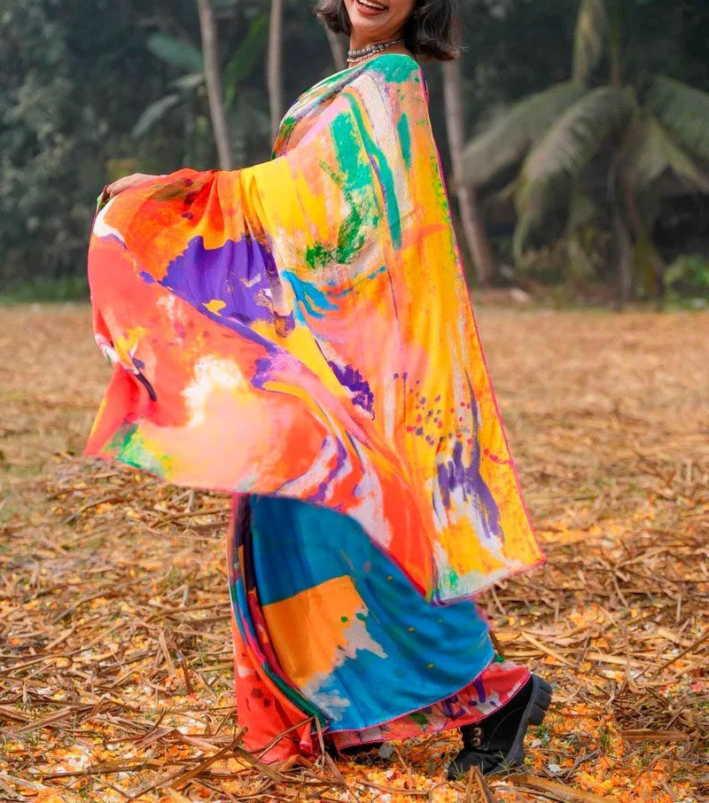 Celebrate Holi in Style: Vibrant Multicolour Cotton Printed Sarees for a Festive Look!