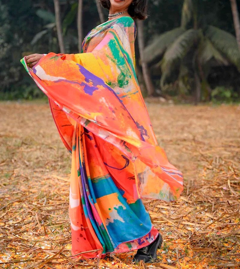 Celebrate Holi in Style: Vibrant Multicolour Cotton Printed Sarees for a Festive Look!