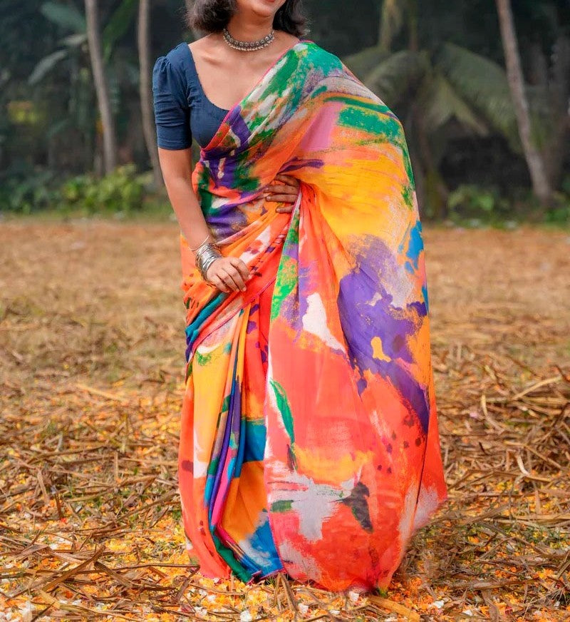 Celebrate Holi in Style: Vibrant Multicolour Cotton Printed Sarees for a Festive Look!