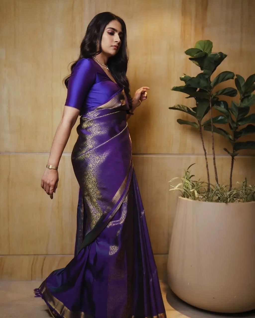 Royal Purple Banarasi Silk Saree with icultural Gold Weave
