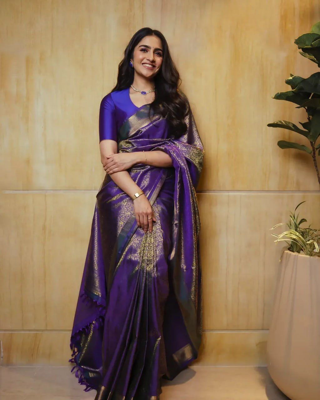 Royal Purple Banarasi Silk Saree with icultural Gold Weave