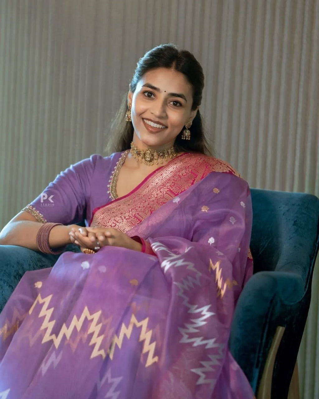 icultural Sheer Saree with Pink Zari Border & Ikat Motifs