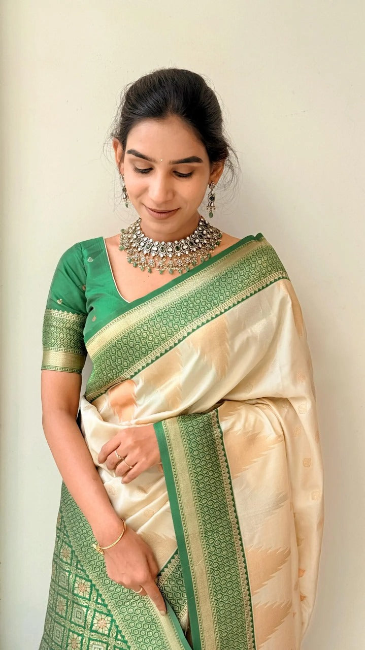 icultural Banarasi Silk Saree with Emerald Green Border