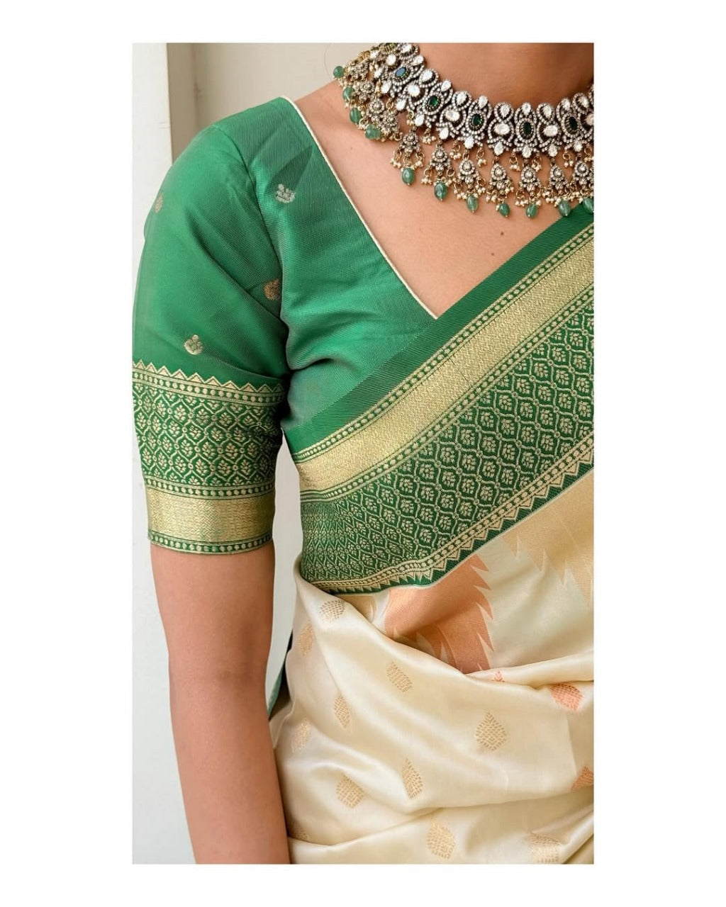 icultural Banarasi Silk Saree with Emerald Green Border