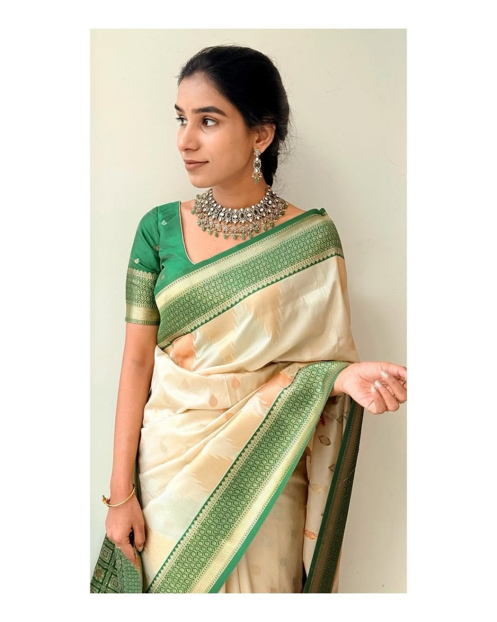 icultural Banarasi Silk Saree with Emerald Green Border