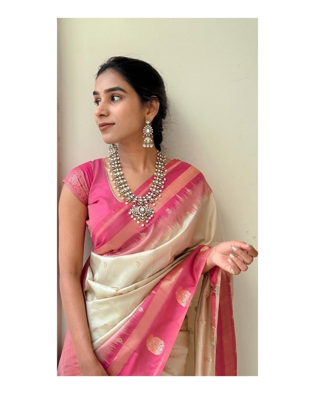 icultural Silk Saree with Rani Pink Zari Border