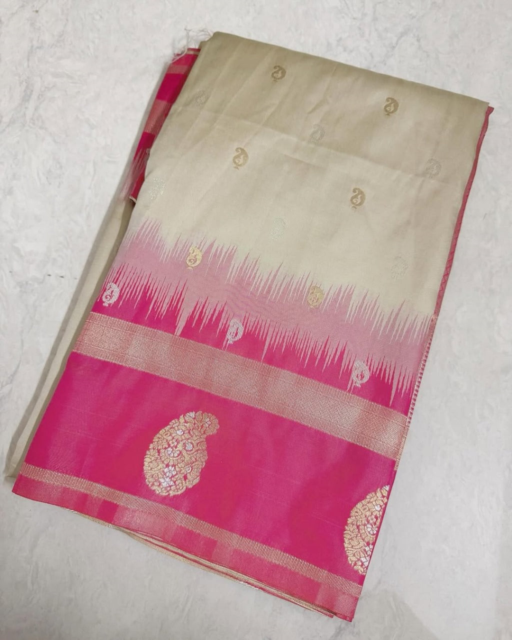 icultural Silk Saree with Rani Pink Zari Border