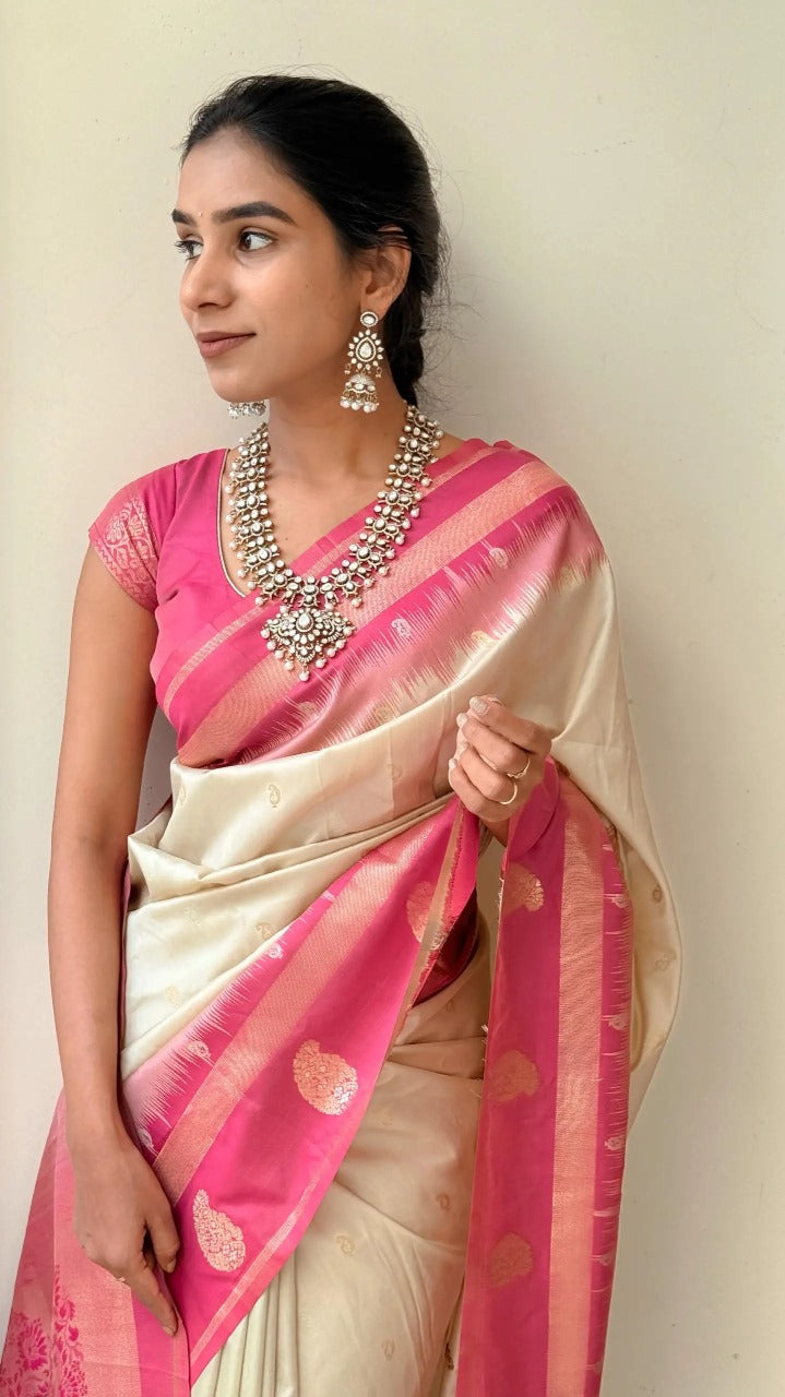 icultural Silk Saree with Rani Pink Zari Border