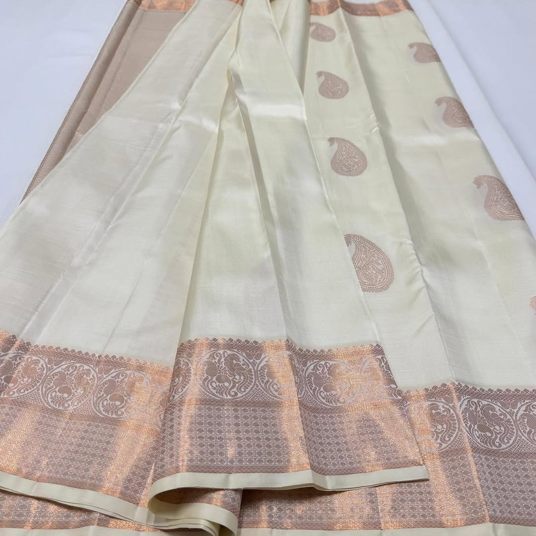 icultural Kanjivaram Saree with Rose Gold Zari Motifs
