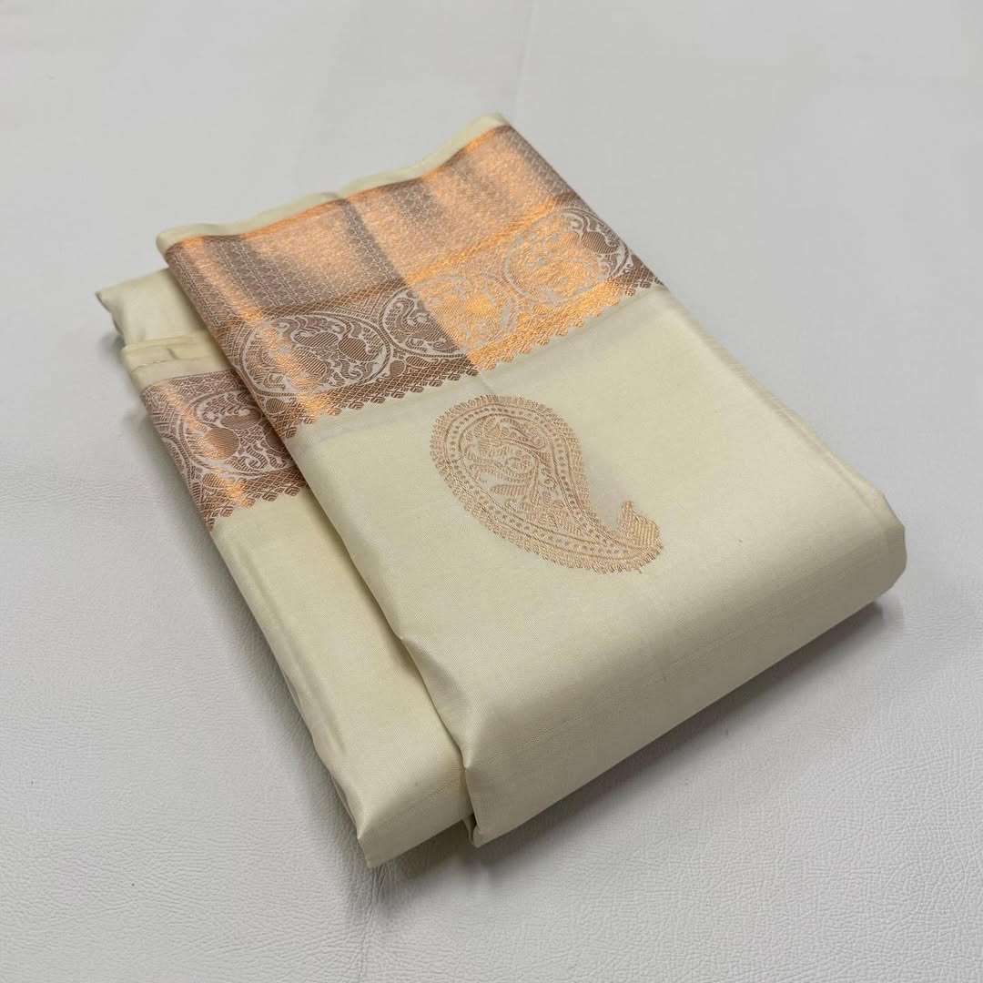 icultural Kanjivaram Saree with Rose Gold Zari Motifs