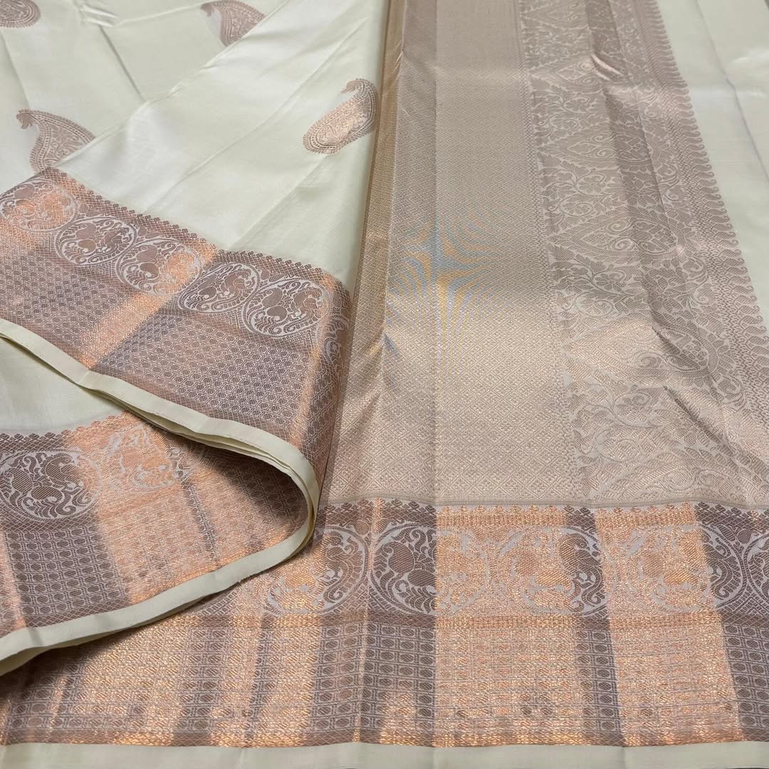 icultural Kanjivaram Saree with Rose Gold Zari Motifs