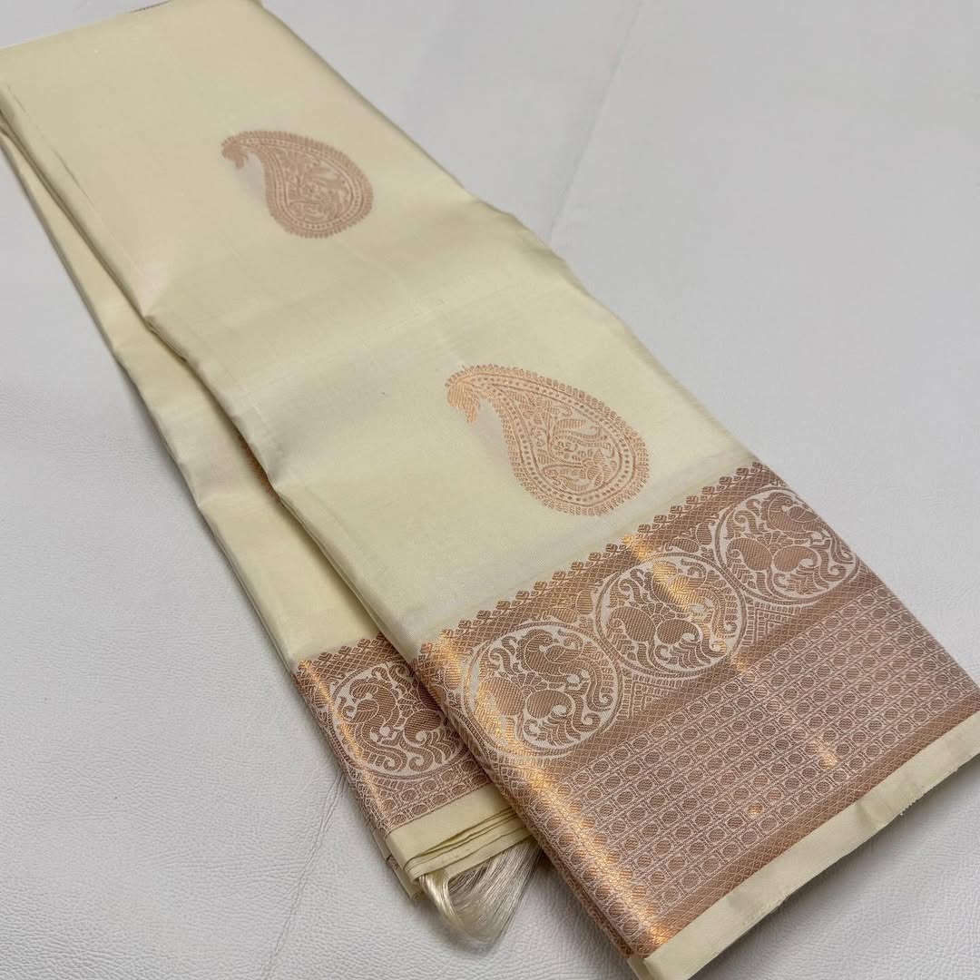 icultural Kanjivaram Saree with Rose Gold Zari Motifs