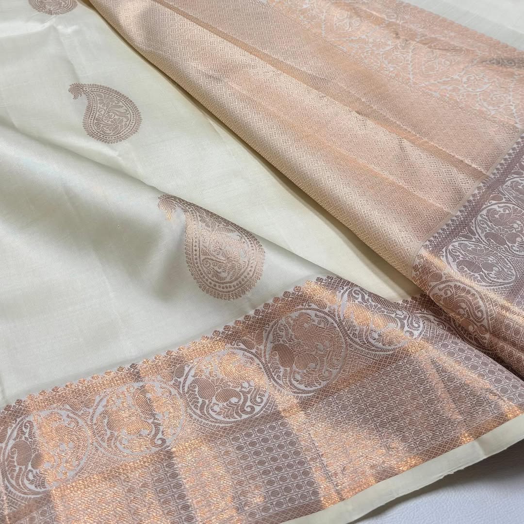 icultural Kanjivaram Saree with Rose Gold Zari Motifs