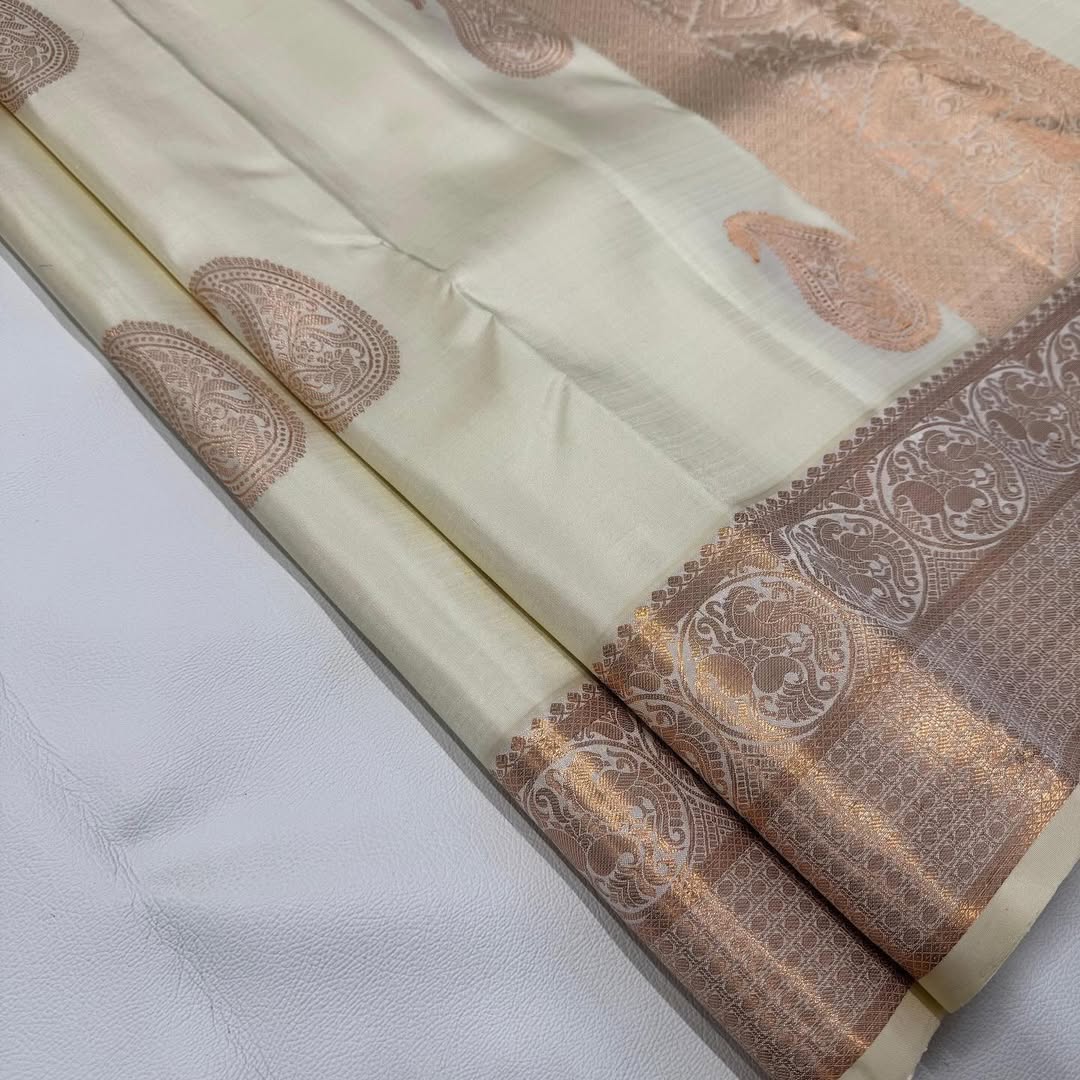 icultural Kanjivaram Saree with Rose Gold Zari Motifs