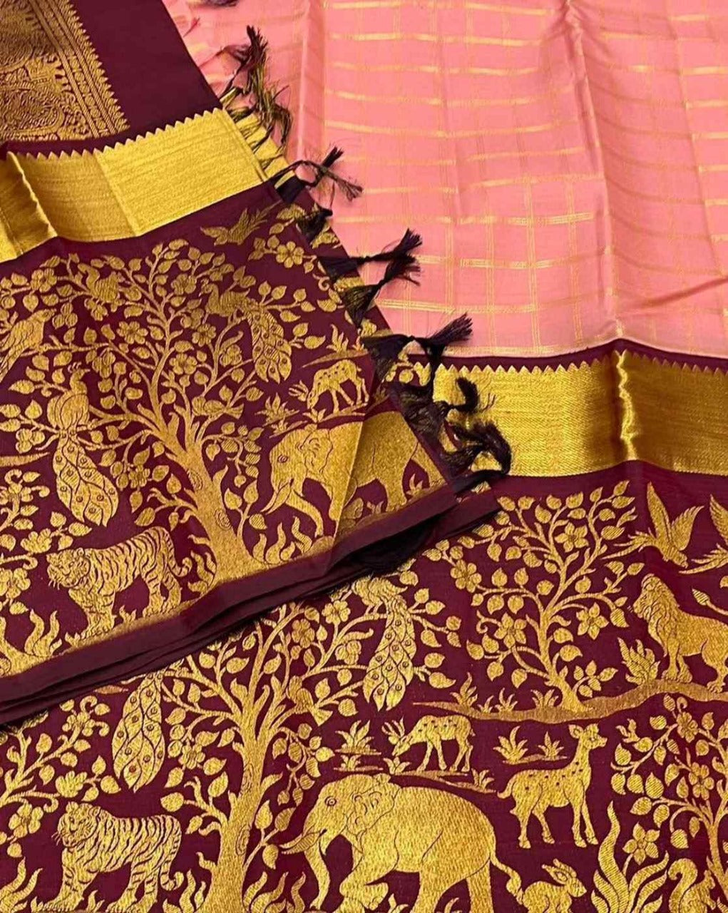Blush Pink Saree with icultural Zari Jungle Pallu
