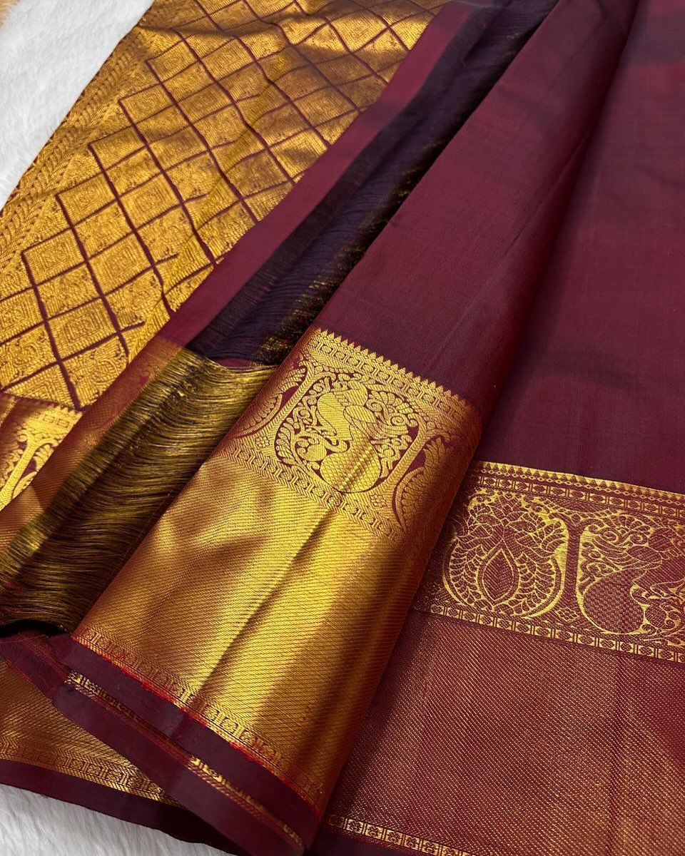 icultural Kanjivaram Silk Saree with Golden Peacock Motifs
