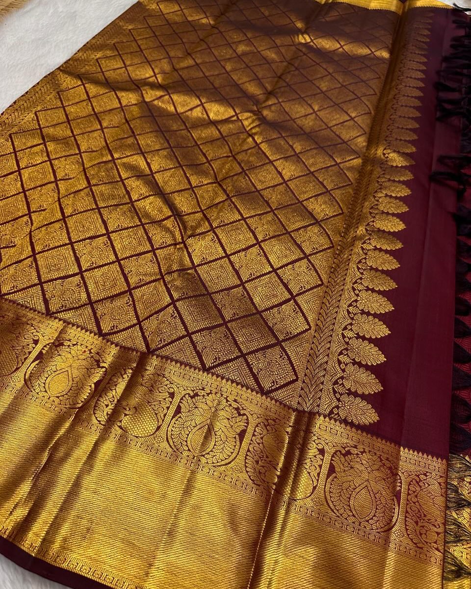 icultural Kanjivaram Silk Saree with Golden Peacock Motifs