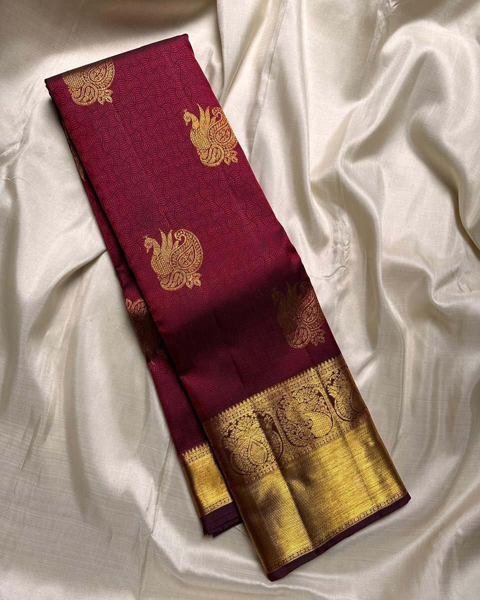 icultural Kanjivaram Silk Saree with Golden Peacock Motifs