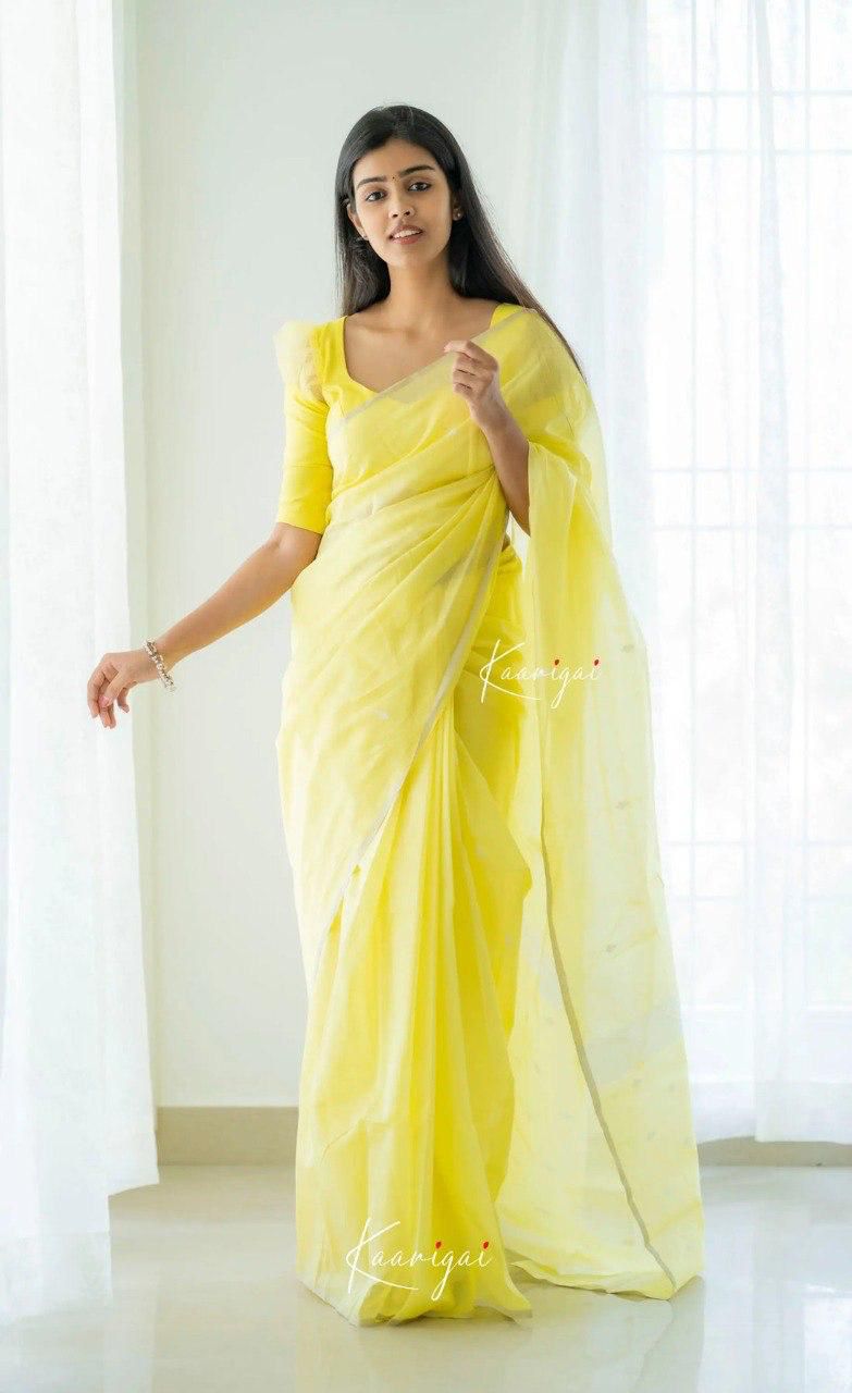 icultural Yellow Sheer Organza Saree