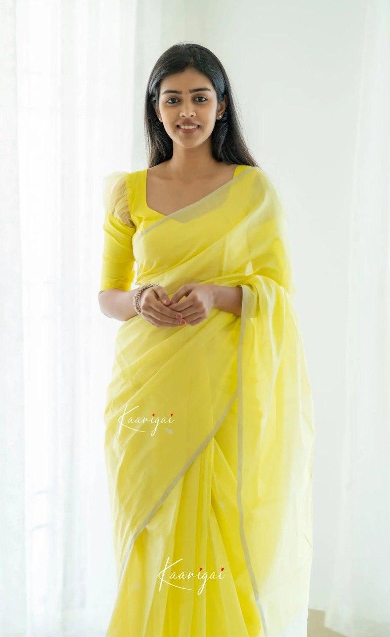 icultural Yellow Sheer Organza Saree