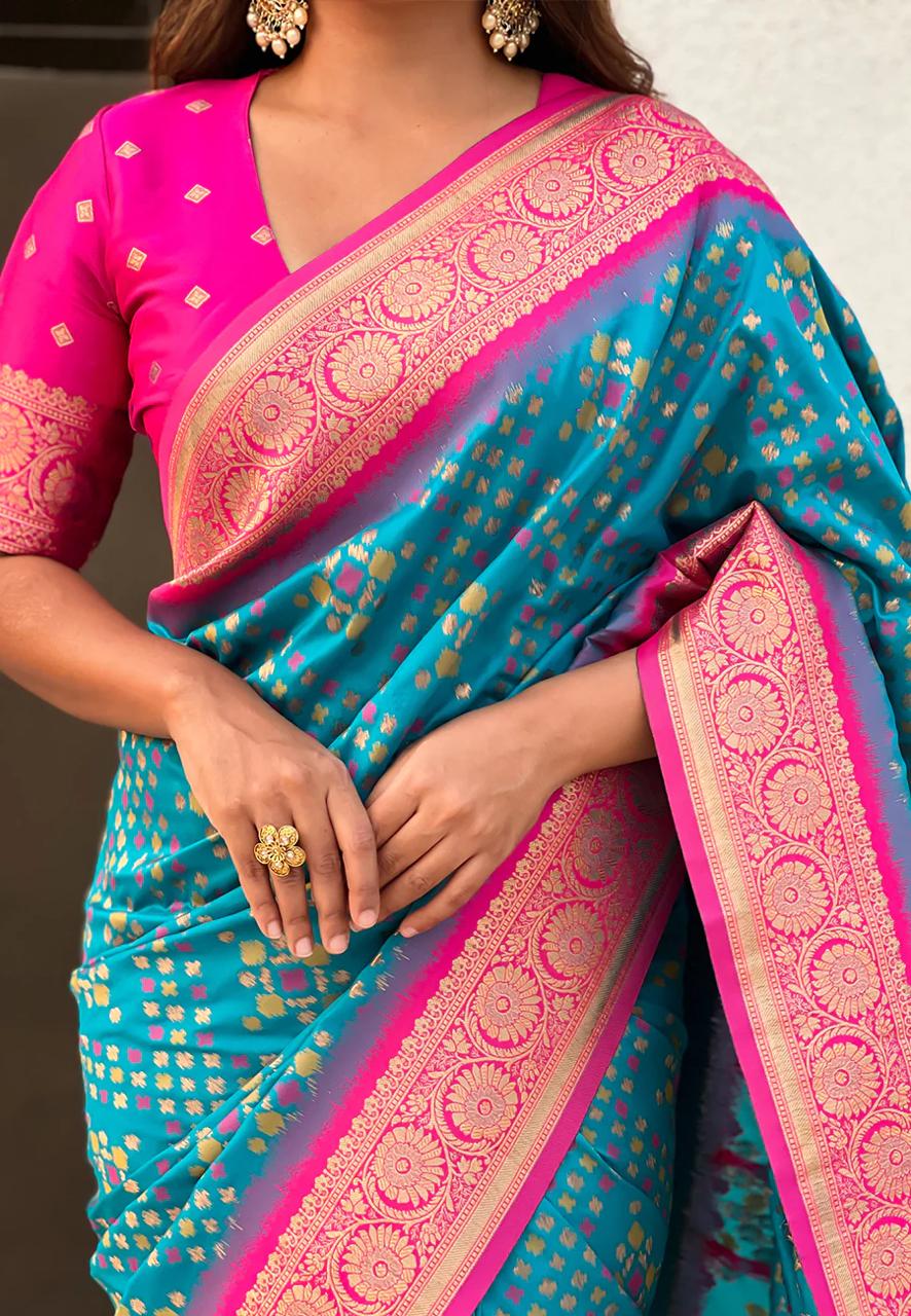icultural Sky Blue Banarasi Silk Saree – Festive Radiance in Every Drape