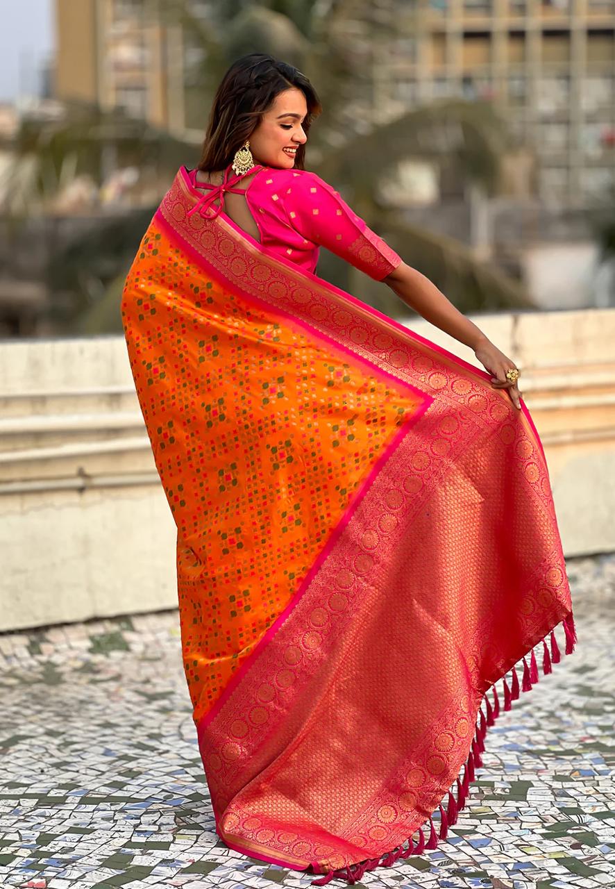 icultural Orange Banarasi Silk Saree – Festive Radiance in Every Drape