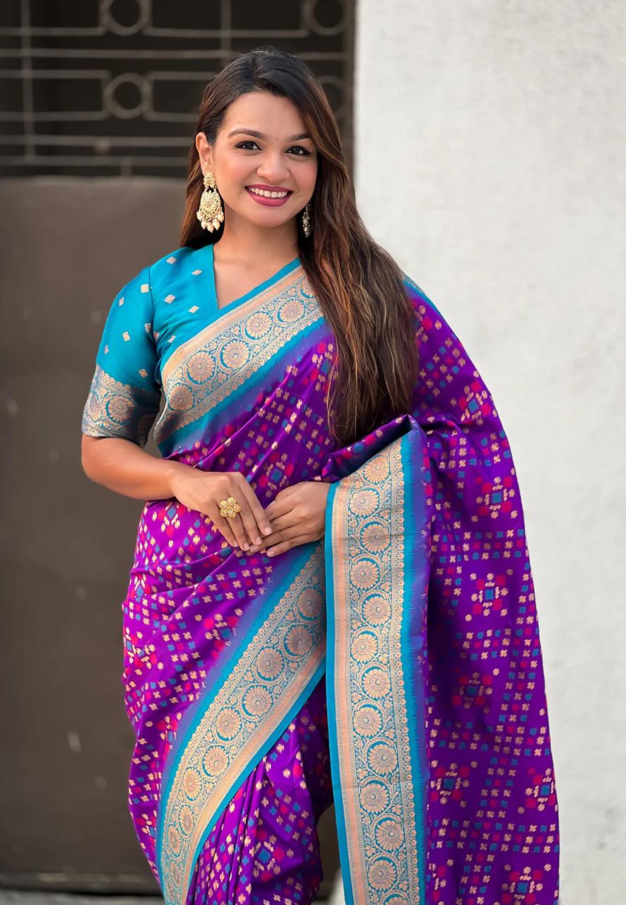 icultural Purple Banarasi Silk Saree – Festive Radiance in Every Drape