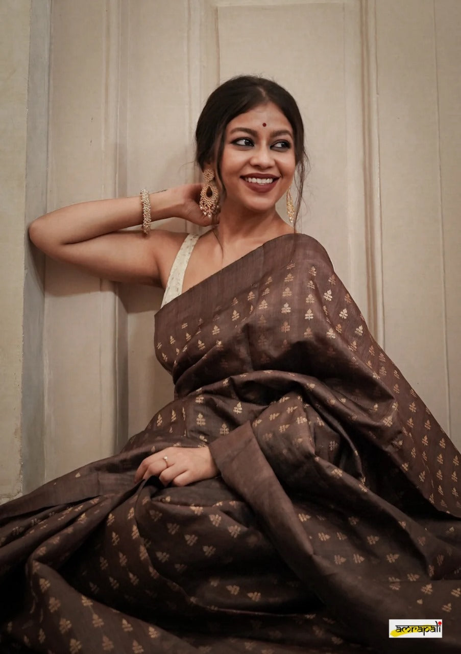 Rose Brown Handloom Tissue Silk Saree