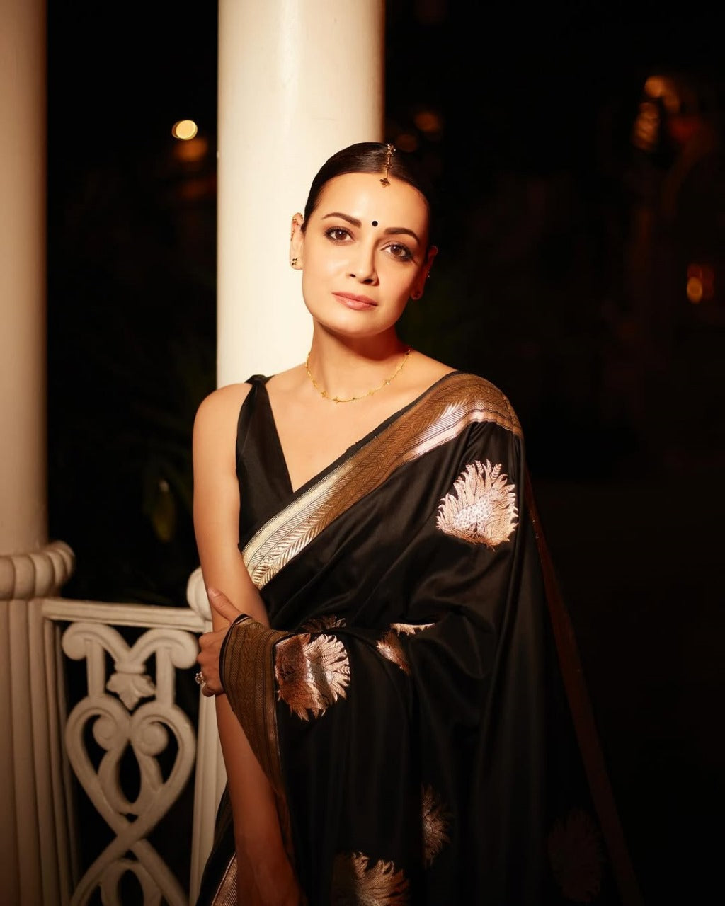 Black Silk Saree with Golden Zari Butta and Broad Border