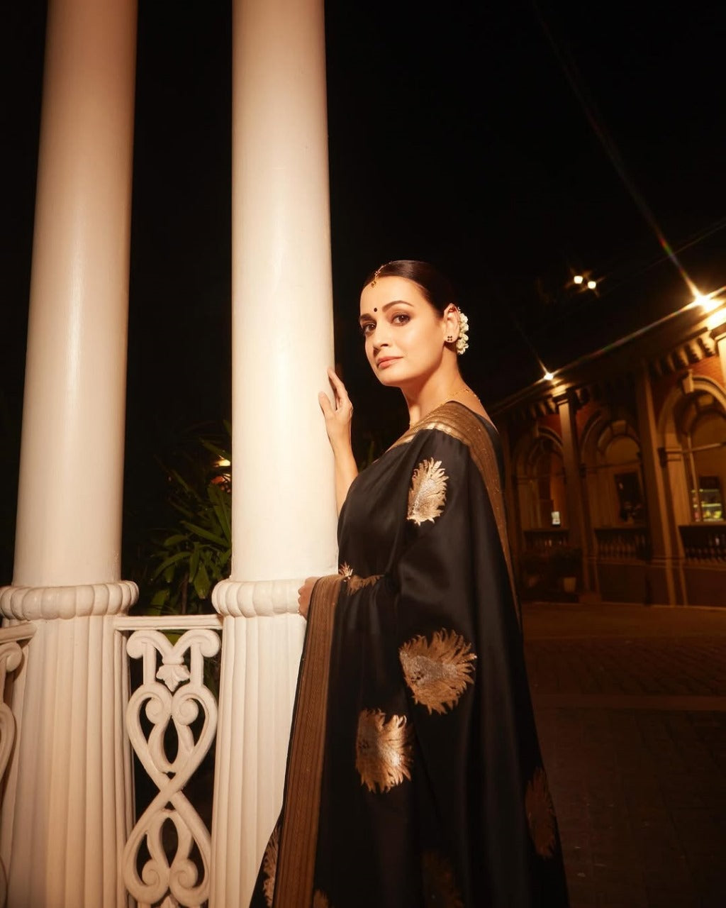 Black Silk Saree with Golden Zari Butta and Broad Border