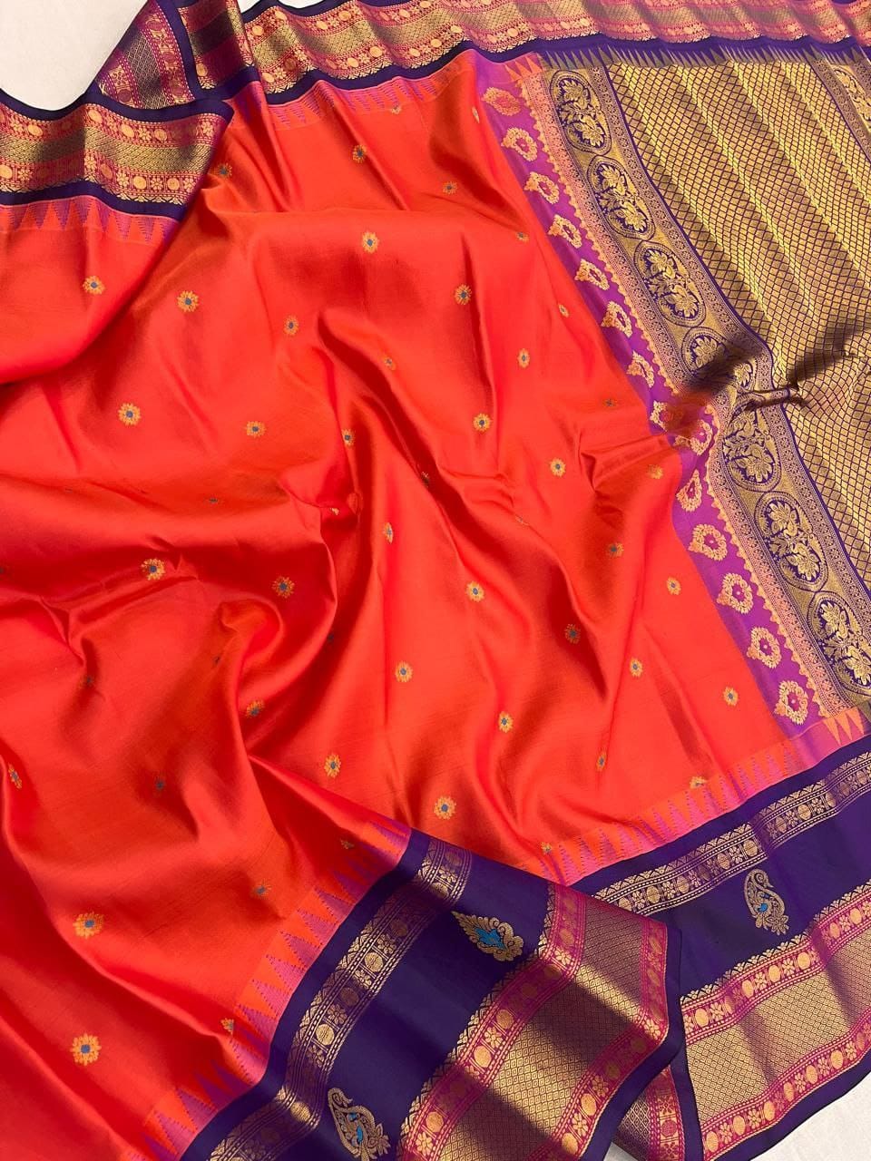 Traditional Red Pure Pattu Gadwal Silk by Icultuer for Weddings & Festivals