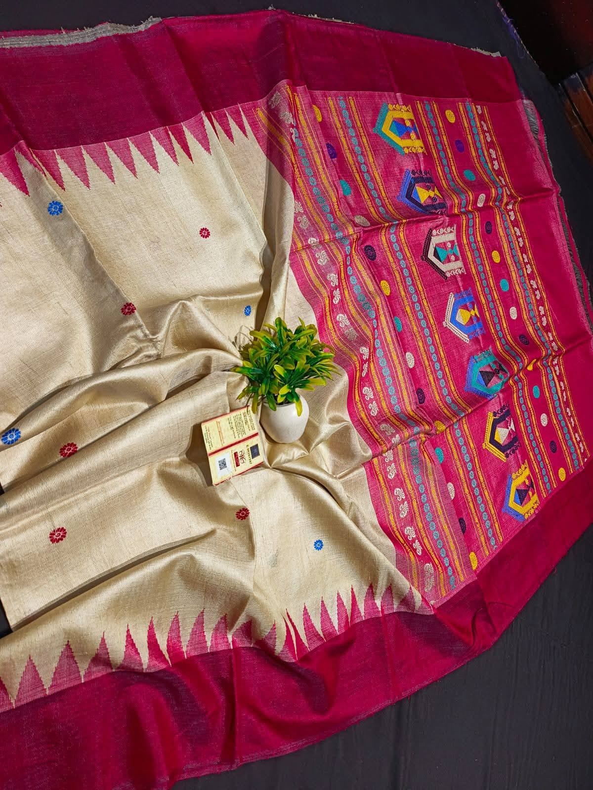 Pure Tussar Silk Authentic Handloom by Icultuer with Dolabedi Pallu
