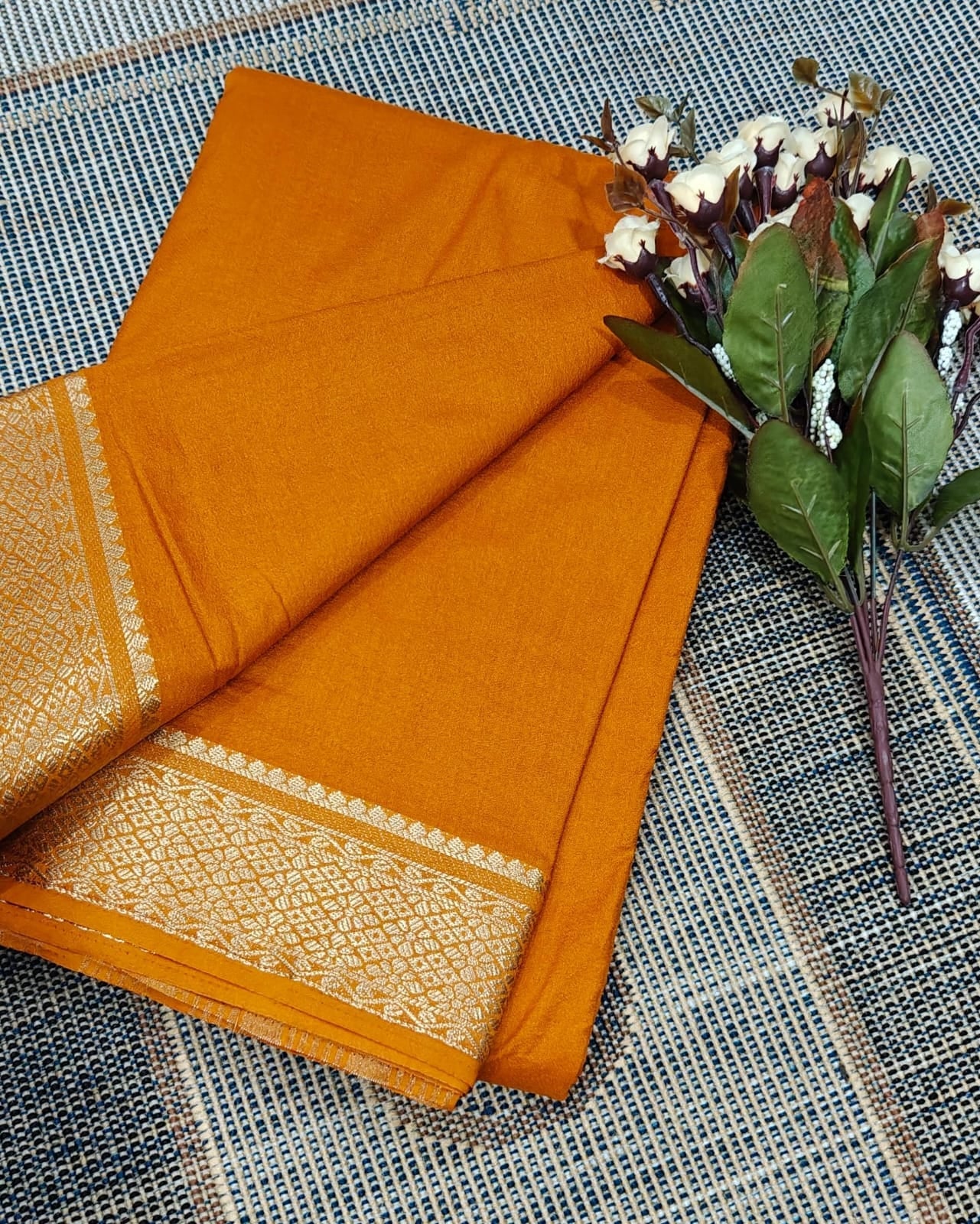 Orange Ethnic Mysore Silk by Icultuer with Gold Work