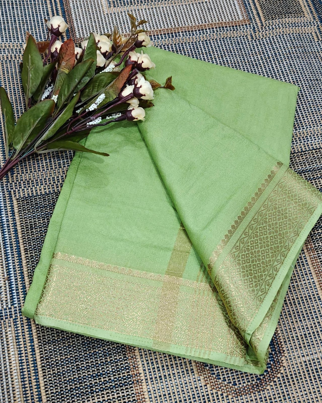 Pista Wedding Special Mysore Silk by Icultuer with Golden Zari