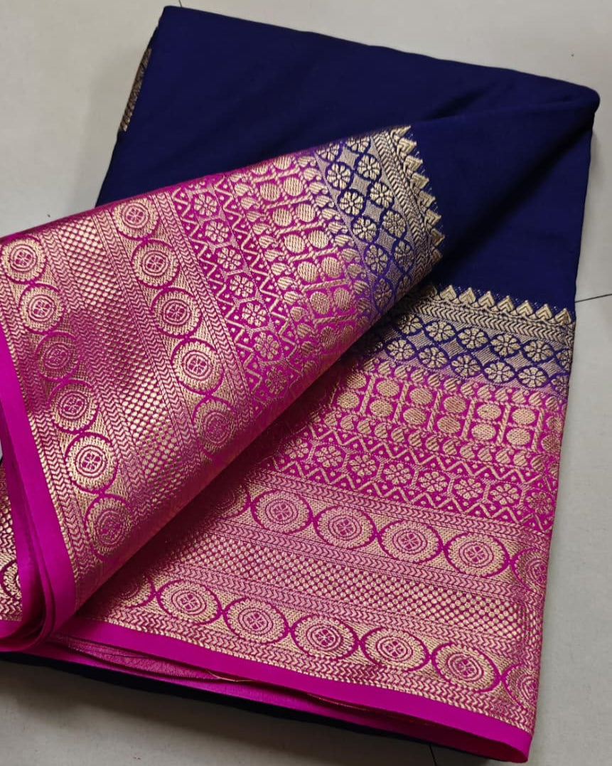 Blue Elegant Mysore by Icultuer with Pink Golden Border