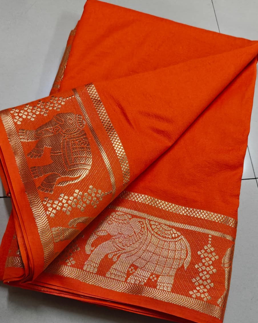Light Red Mysore by Icultuer with Elephants Golden Border