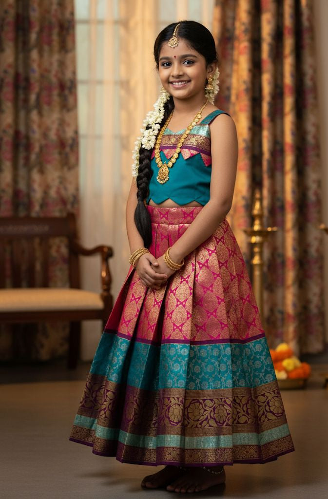 Soft Silk with Pure Zari Waving Lehnga Choli for Kids