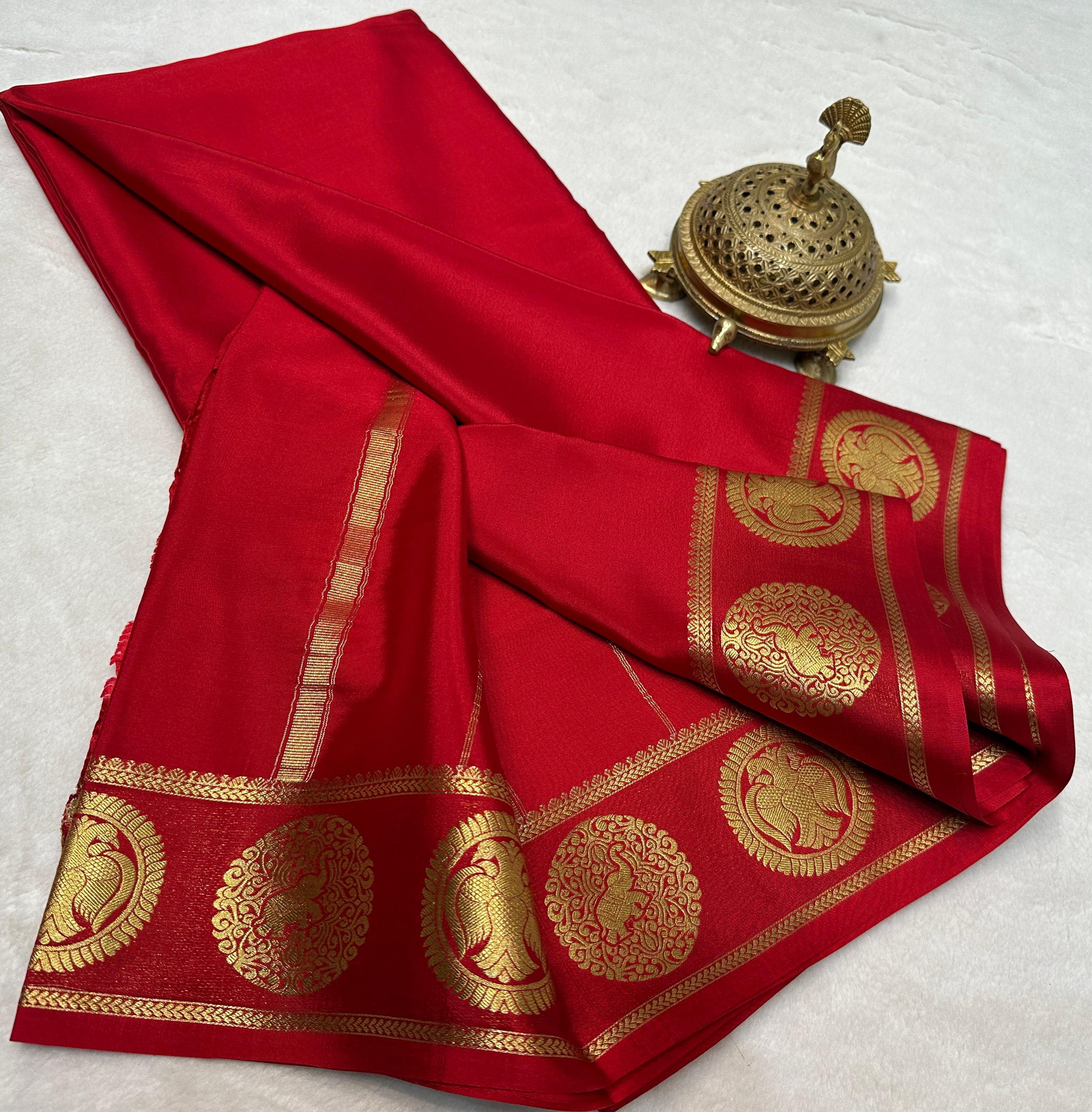 Pure Soft Silk Saree with Gandaberunda & Elephant Design Border